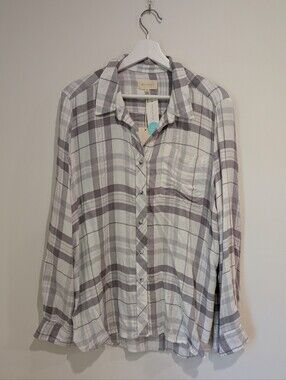 NWT Classic Women's Plaid Shirt - Gray, White, & Pink size XL Fall Outdoor look